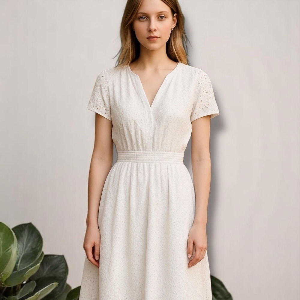 Joie Eyelet White  Midi White Dress in Sz  Small 100% Cotton‎